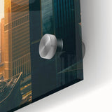 Large abstract wall art of Qatar scenery in muted earth tones on acrylic glass, ideal for dining room ambiance.