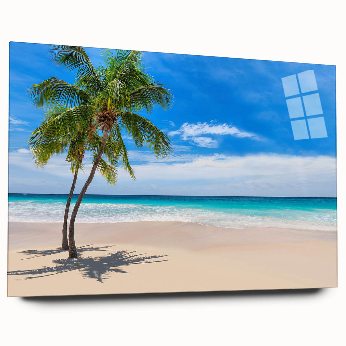 Large abstract depiction of a vibrant Oceania Fiji scenery on acrylic glass, suitable as bedroom or dining room art.