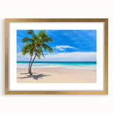 Extra large abstract art print of an oceanic Fiji scenery in gold frame.