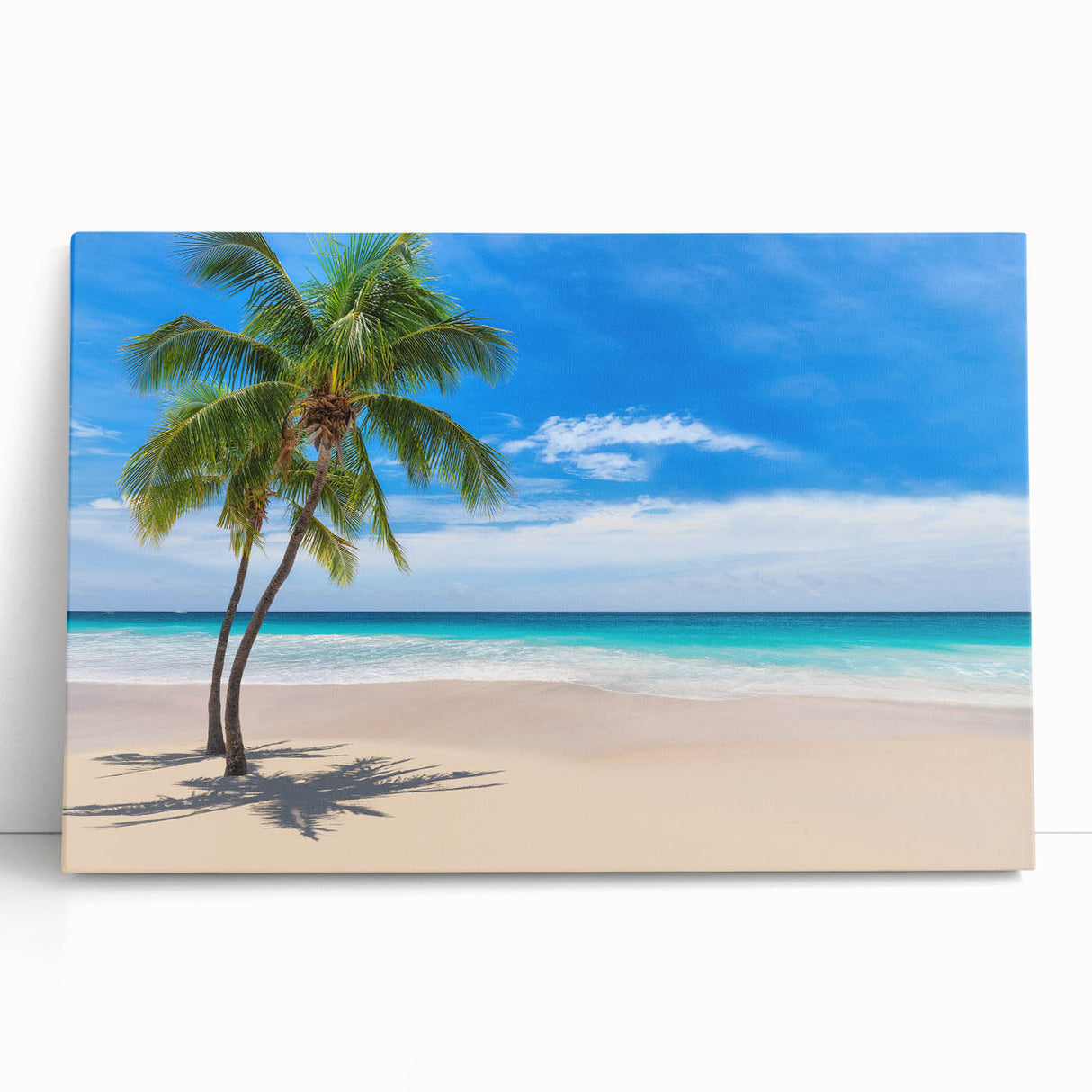 Black and white photo of a serene Fiji beach on a large stretched canvas, ideal for kitchen wall art or bedroom ambiance.