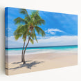Side view of a stretched canvas depicting a serene Fiji oceanscape in soft blue and green tones.
