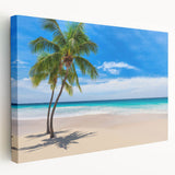 Side view of a stretched canvas depicting a serene Fiji oceanscape in soft blue and green tones.