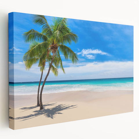 Side view of a stretched canvas depicting a serene Fiji oceanic scene, ideal for kitchen wall art.