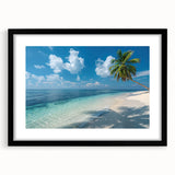 Extra large, textured abstract art print depicting a colorful Bora Bora scenery on a black framed canvas.