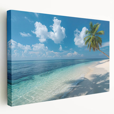 Side view of a stretched canvas featuring a serene Bora Bora landscape, ideal for kitchen wall art.