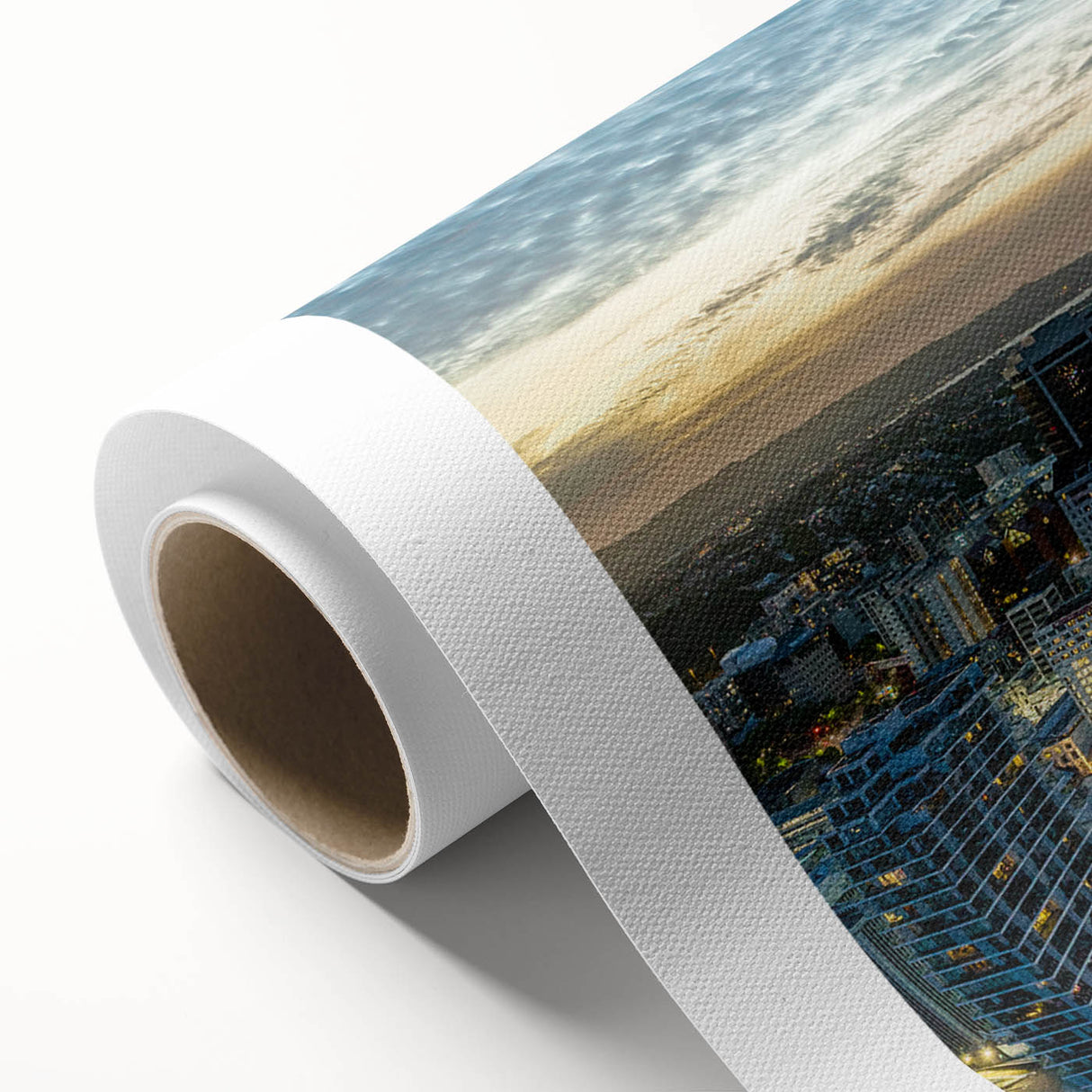 Art deco poster of Auckland skyline in pastel shades on rolled canvas, ideal for nursery wall art.