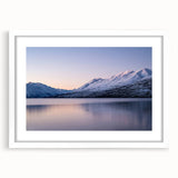 Abstract art print of Canterbury, New Zealand, with soft blue and green tones on a white-framed canvas.