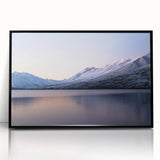 Large abstract wall art depicting a serene New Zealand Canterbury landscape in muted earth tones, framed in black acrylic.