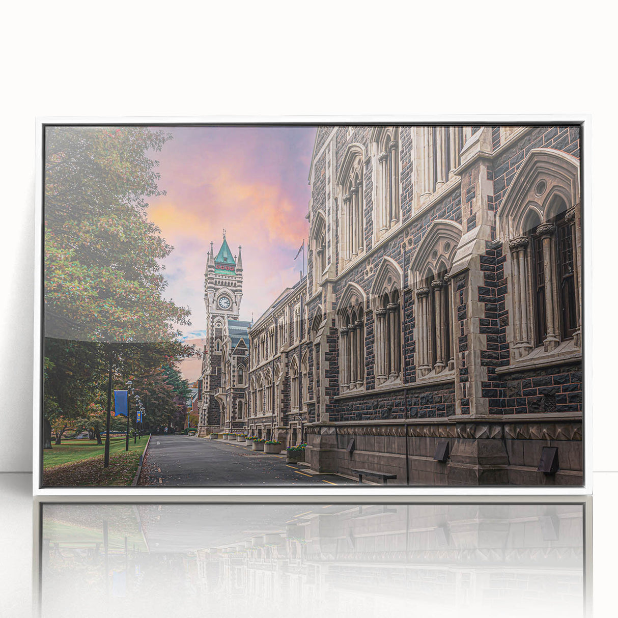 Acrylic print of Otago, New Zealand scenery in art deco style with pastel colors, ideal for modern art wall decor.