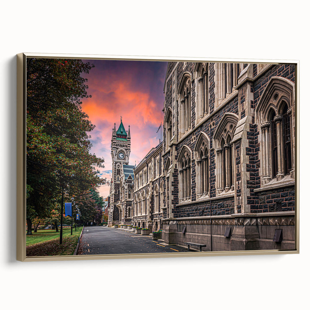 Framed canvas depicting a vintage-style landscape of Otago, New Zealand in muted earth tones, ideal for bedroom wall art.