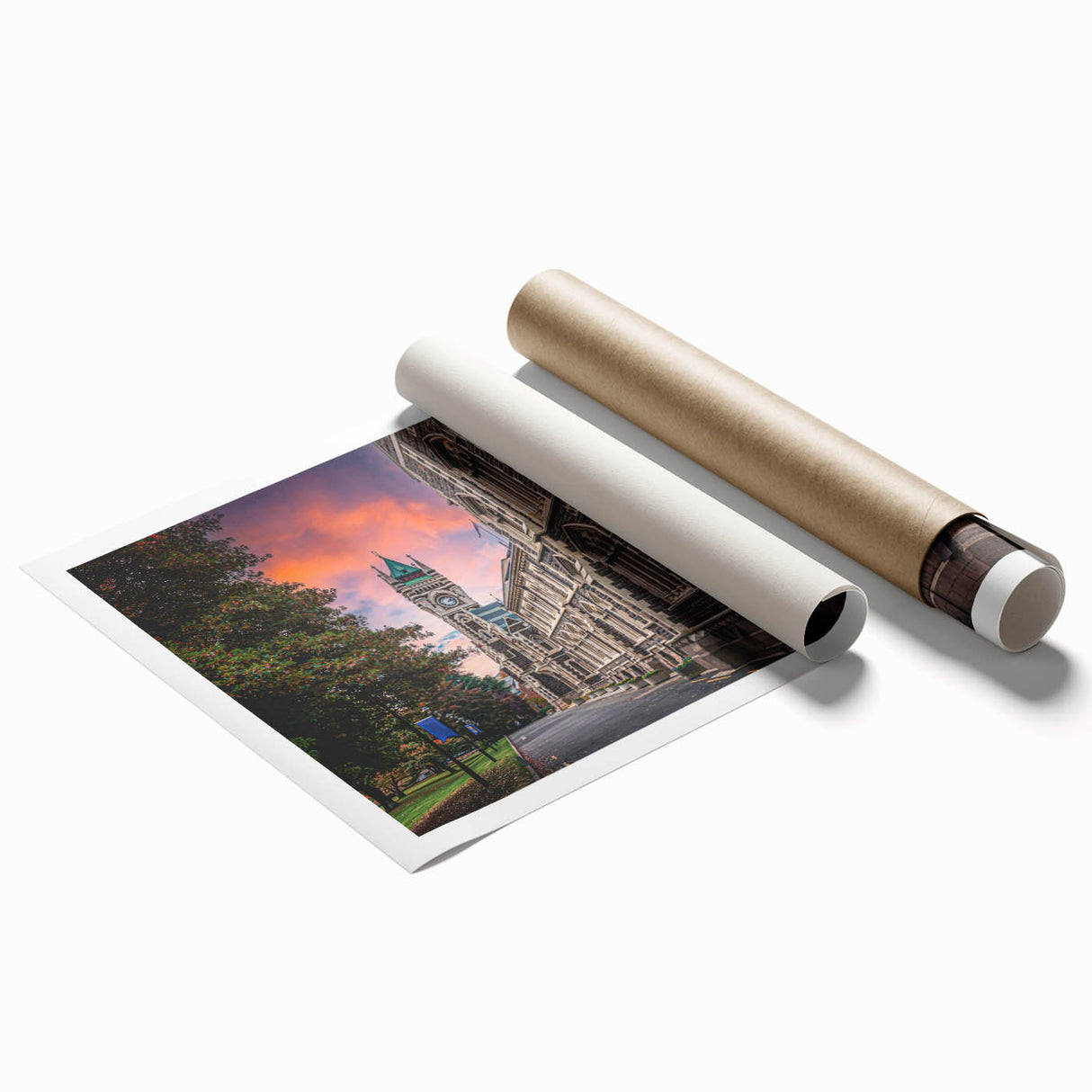 Extra large floral art print of Otago, New Zealand scenery on a rolled print, featuring vibrant green and blue tones.