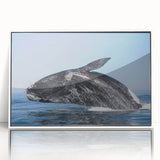 Art deco poster featuring a stylized Buenos Aires skyline in muted gray and blue tones, framed in white acrylic.