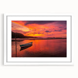 Abstract art print of a Brazilian landscape in muted green and blue tones, framed with a white mat.