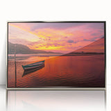 Mid-century modernist art depicting a scenic Brazilian landscape in muted earth tones, framed in silver acrylic.