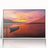 Acrylic print of a serene Brazilian landscape in soft pastel shades, framed in white, suitable for modern nursery decor.