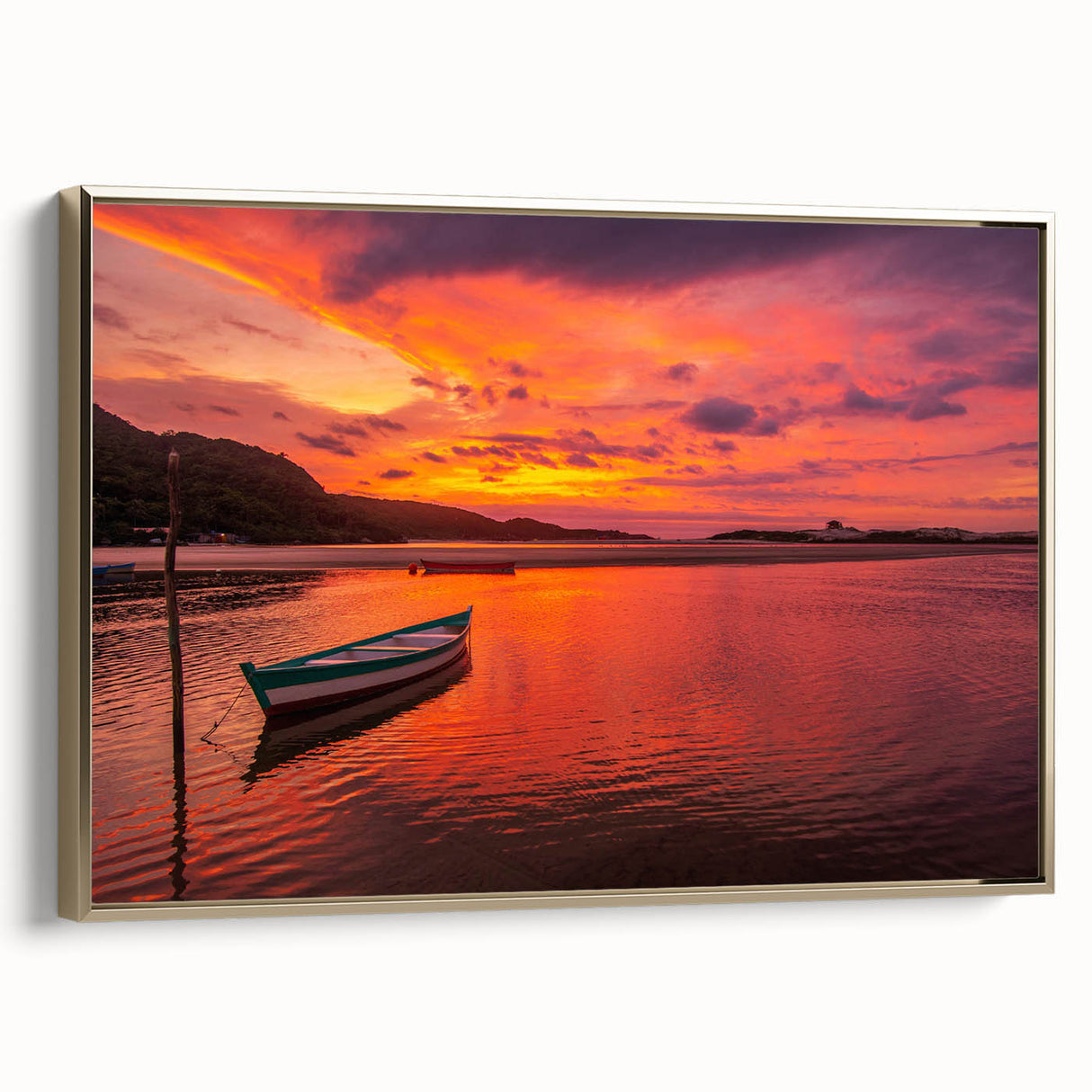 Framed canvas wall art featuring a vintage-style landscape painting of a Brazilian scene, in muted gold and black tones.