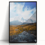 Large abstract wall art depicting a Chilean landscape in muted earth tones on a framed acrylic.