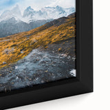 Extra large framed canvas featuring a textured depiction of a vibrant, colorful South American scenery.