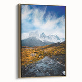 Framed canvas depicting a black and white vintage landscape of Chilean scenery, ideal for bedroom wall art.