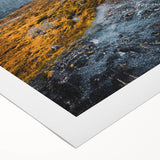 Art deco poster of a Chilean landscape in muted earth tones on rolled canvas, suited for dining room decor.