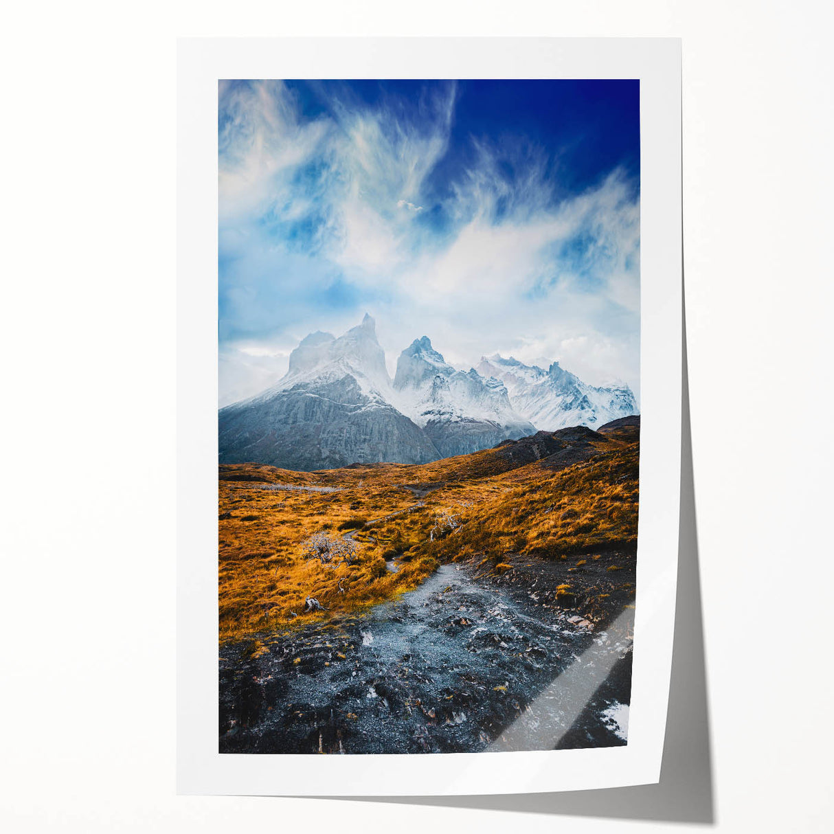 Extra large rolled print of a Chilean landscape with vibrant greenery and mountains, ideal for art wall dining room.