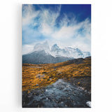 Large black and white stretched canvas of a Chilean landscape, ideal for kitchen wall art.