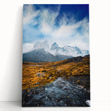Black and white photograph of Chilean landscape on stretched canvas, ideal for kitchen wall art.