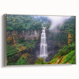 Framed canvas featuring a vintage-style landscape painting of a Colombian scenery in vibrant colors.