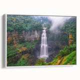 Vintage poster art of a Colombian landscape on framed canvas, featuring vibrant colors, ideal for living room decor.