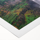 Art deco poster of a Colombian landscape in muted earth tones on rolled canvas.