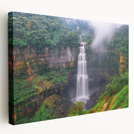Large stretched canvas featuring a scenic Colombian landscape in vibrant green and blue tones, suitable for kitchen wall art.