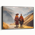 Black and white framed canvas of a Peruvian landscape, ideal for bedroom wall decor.