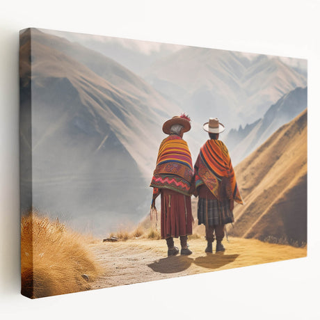 Panoramic view of Machu Picchu in soft green and earth tones on a large stretched canvas, ideal for kitchen wall art.