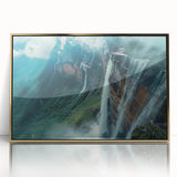 Framed acrylic print of a Venezuelan landscape in mid-century modernist style, featuring earth tones.