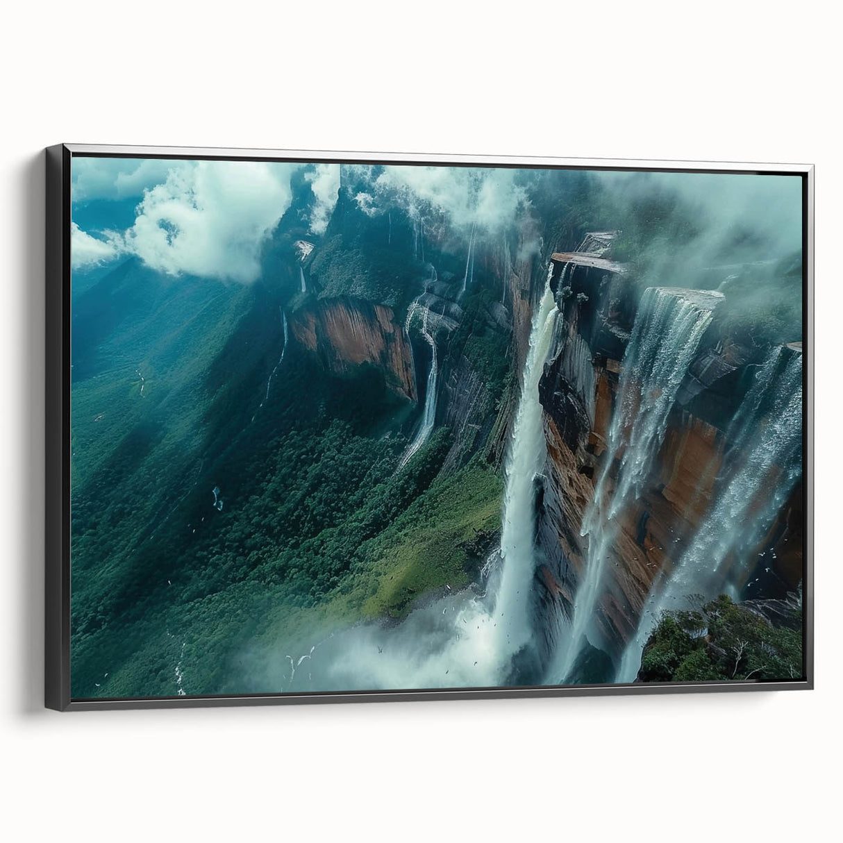 Black and white framed canvas of a vintage Venezuelan landscape, ideal for bedroom wall art.