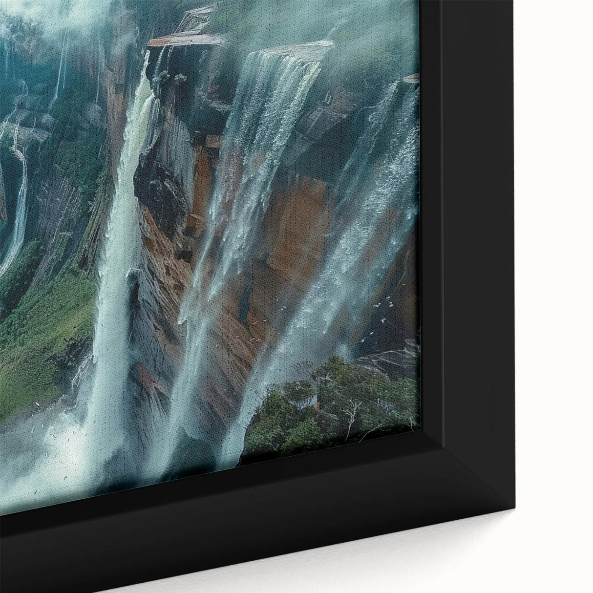 Framed canvas featuring a textured depiction of a Venezuelan landscape in black with splashes of vibrant colors.