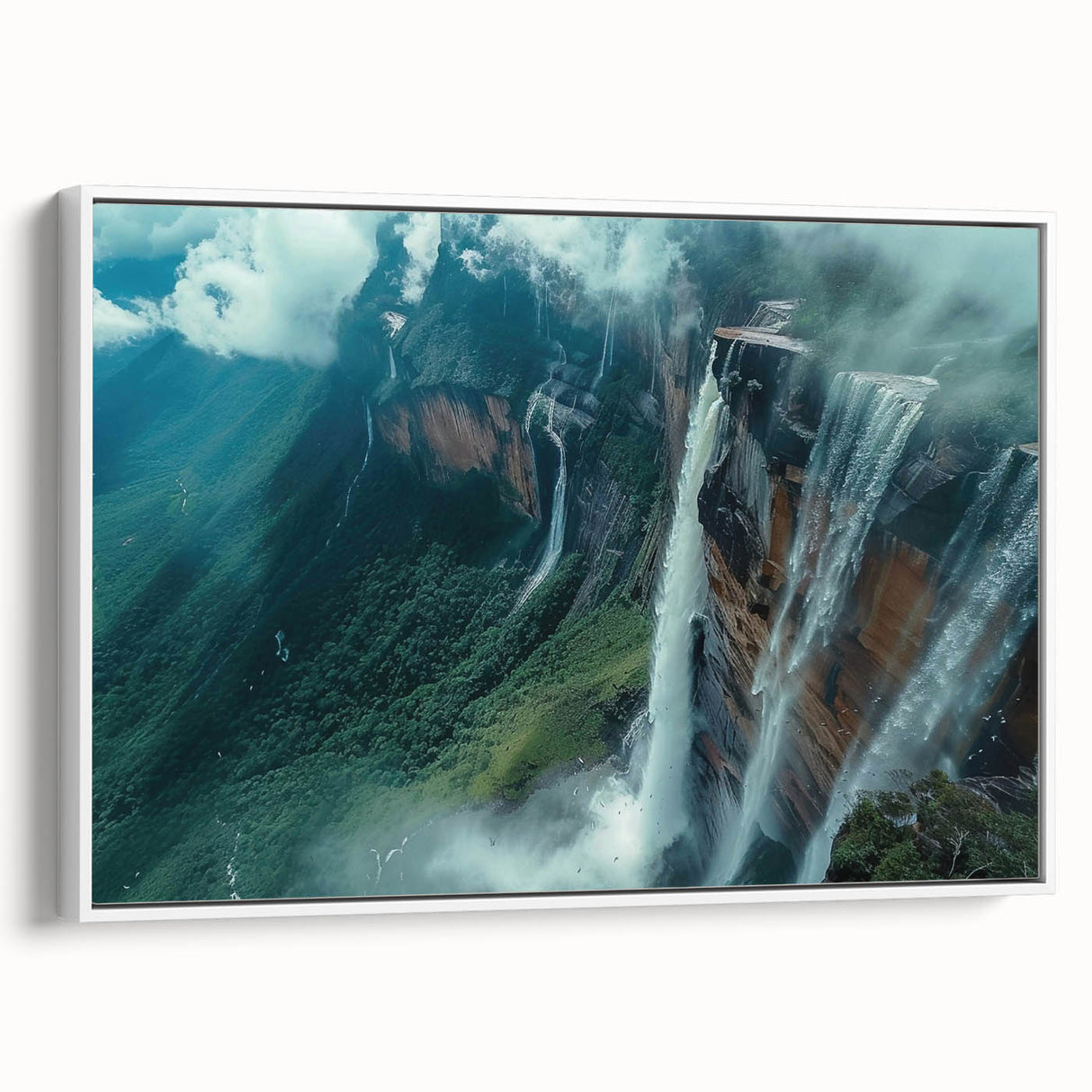 Vintage poster art of a colorful Venezuelan landscape on a framed canvas, ideal for living room decor.