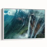 Vintage poster art of a colorful Venezuelan landscape on a framed canvas, ideal for living room decor.
