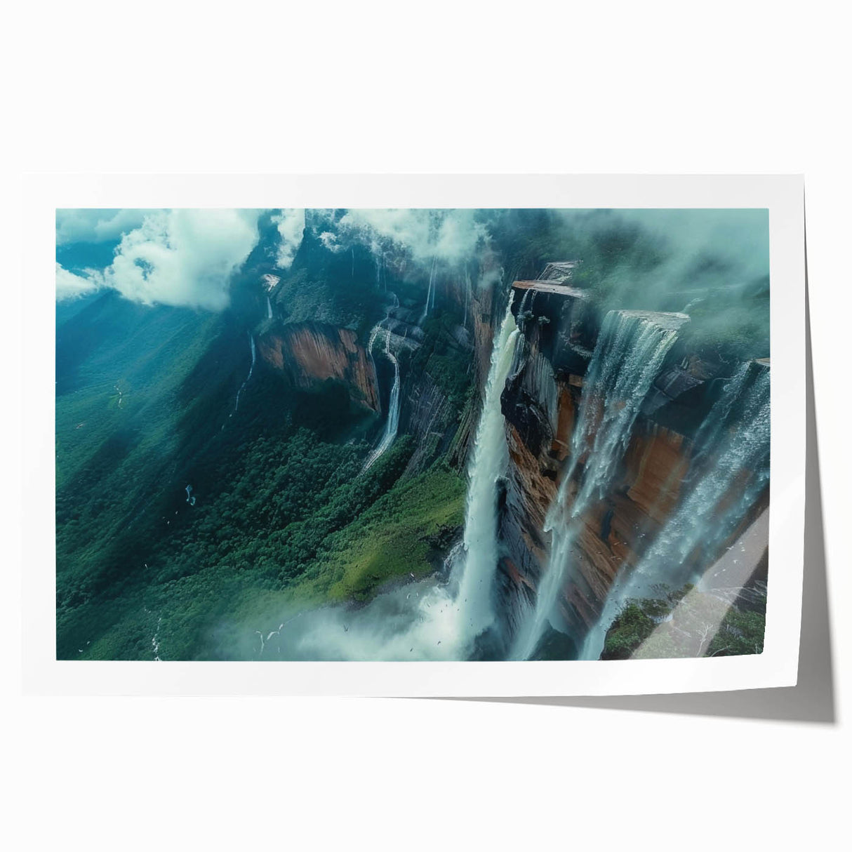 Extra large rolled print of a Venezuelan landscape featuring vibrant green and blue tones, ideal for art wall dining room.