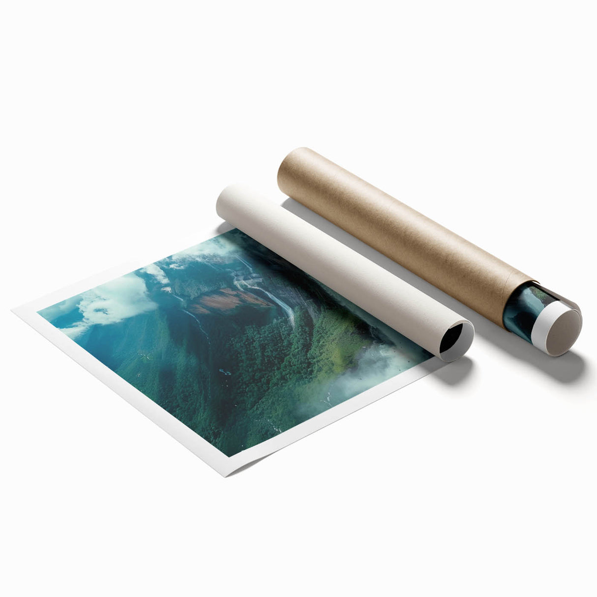 Extra large rolled print of a lush Venezuelan landscape in vibrant green tones, ideal for classy bathroom wall art.