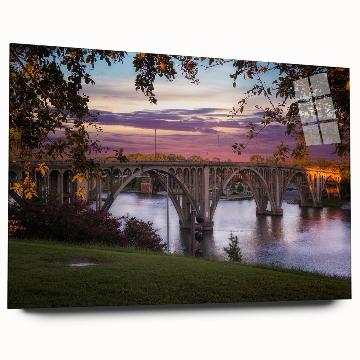 Large abstract wall art depicting a serene Alabama landscape in muted earth tones, printed on acrylic glass.