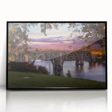 Large abstract wall art depicting Alabama scenery in muted earth tones, framed in black acrylic.