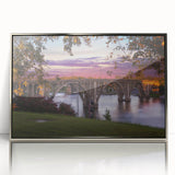 Mid-century modernist art of Alabama scenery in muted earth tones on a framed acrylic, ideal for nursery wall decor.