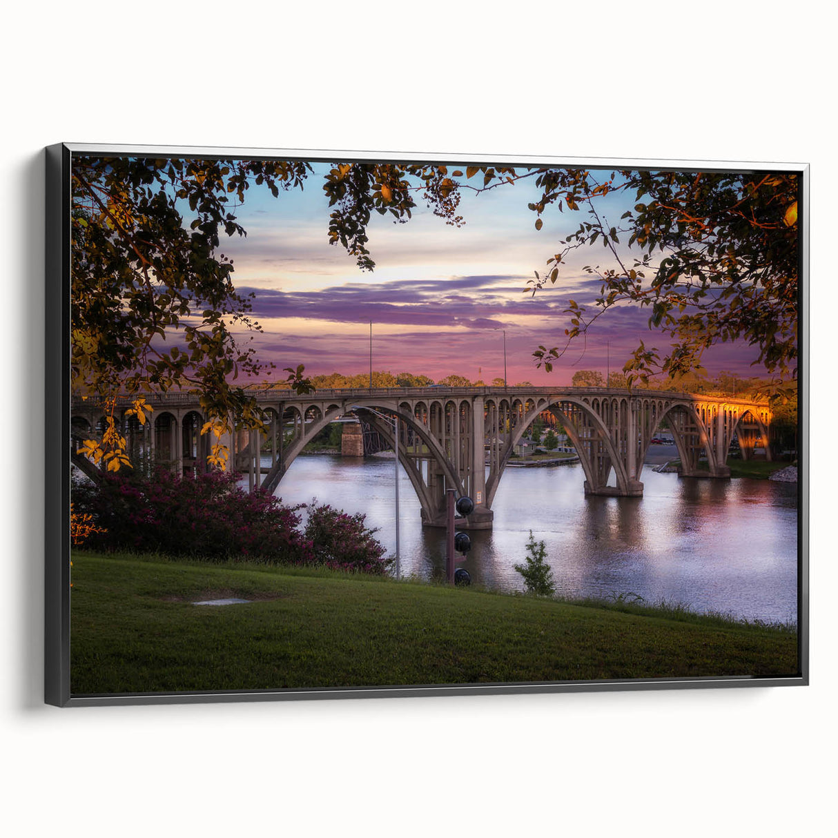 Black and white framed canvas of an Alabama landscape, featuring vintage poster art style, ideal for bedroom decor.
