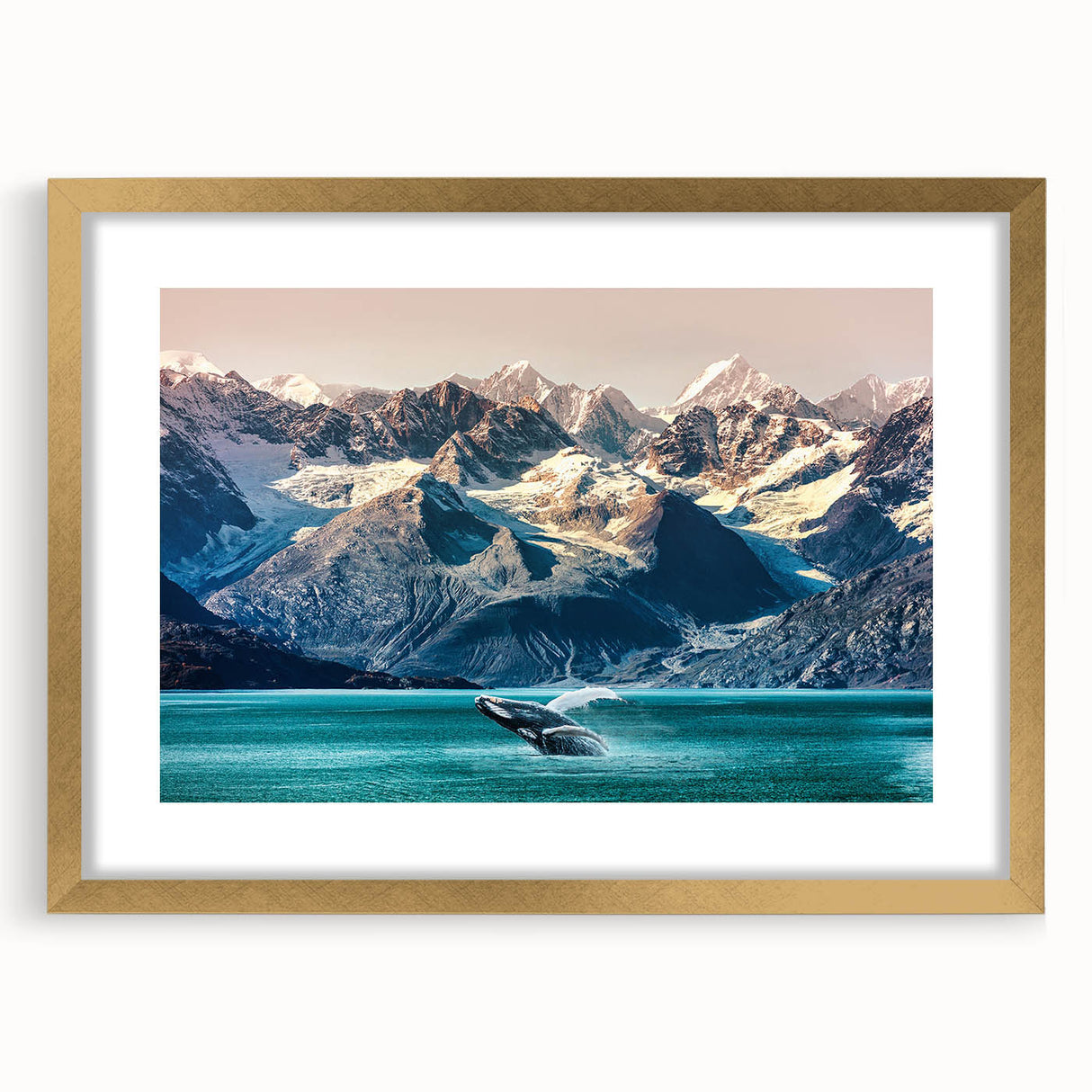 Extra large abstract art print of Alaskan scenery in textured style, featuring muted earth tones on a framed canvas.