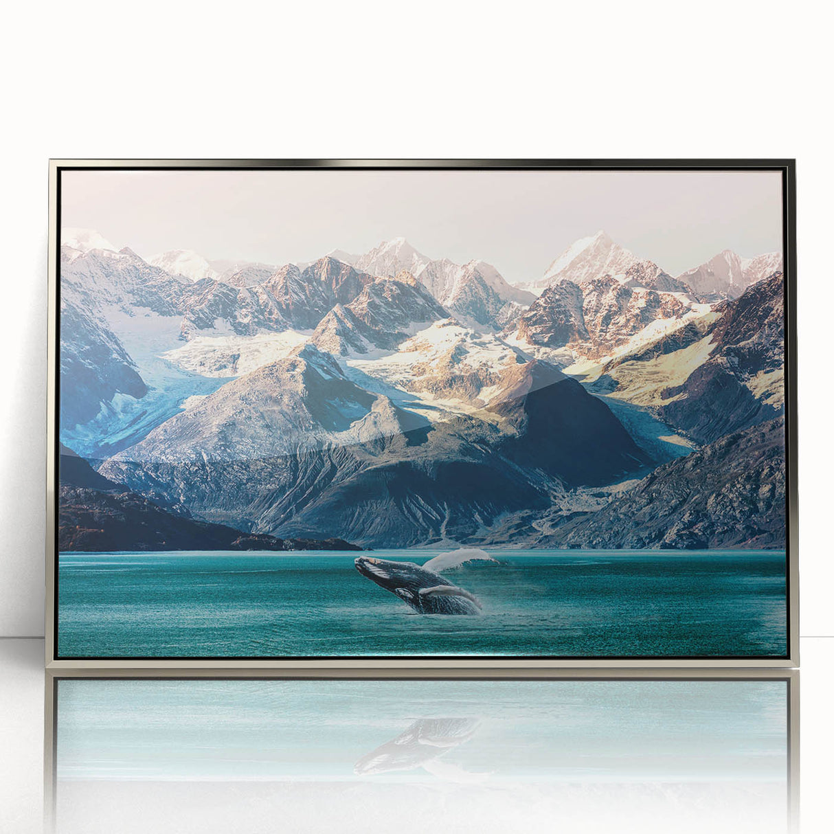 Mid-century modernist art depicting an Alaskan landscape in muted earth tones on a framed acrylic panel.