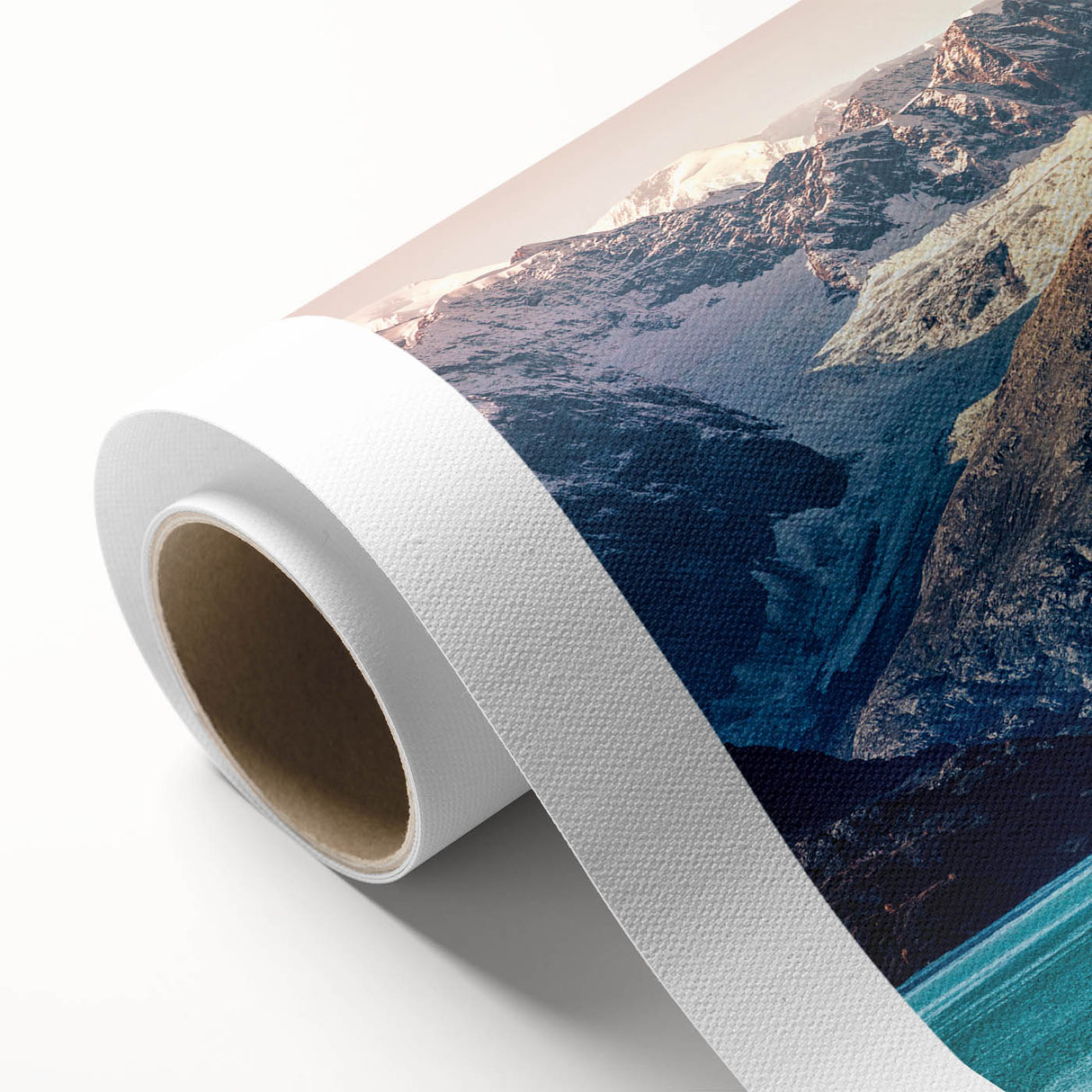 Art deco poster of Alaska scenery in muted blue and gray tones on rolled canvas, ideal for nursery wall art.