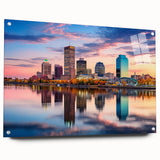 Acrylic print of a large abstract depiction of Arkansas scenery in muted earth tones.