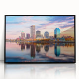 Large abstract wall art depicting a serene Arkansas landscape in muted earth tones on a framed acrylic.