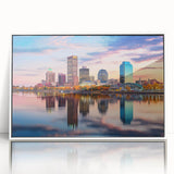 Acrylic print of Arkansas scenery in art deco style with white frame, ideal for nursery wall art.